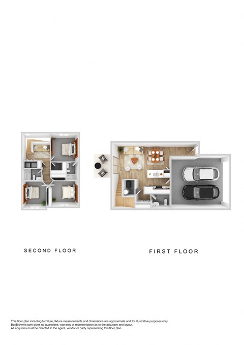 Floor plan for 3 beds, 2.5 baths, 1322 sqft